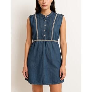 Passports Women's Denim Dress Sleeveless Blue Embroidery Size Medium